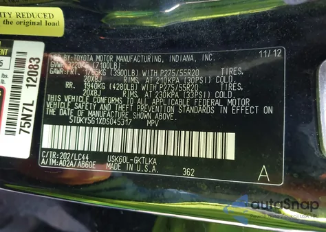 2013 Toyota Sequoia Limited 5.7L V8 from USA, damaged, VIN 5TDKY5G1XDS045317